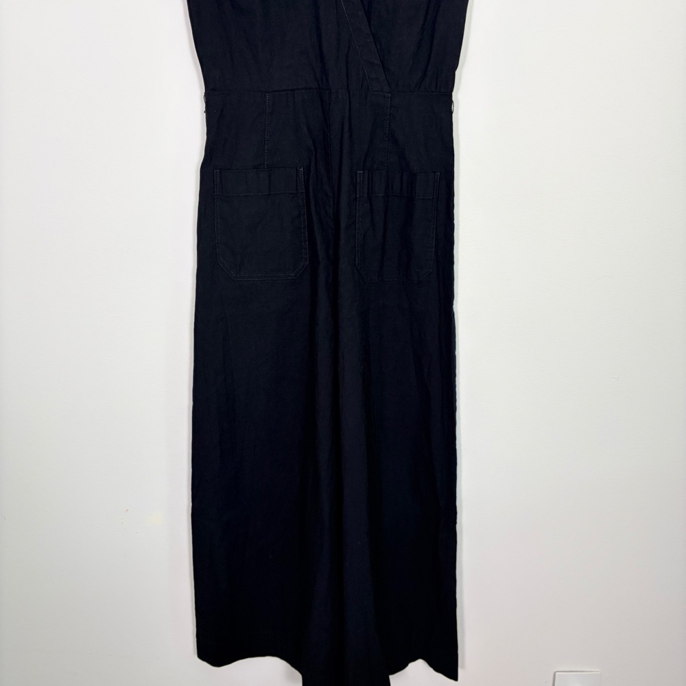 Maeve Anthropologie The Colette Linen Blend Wrap Jumpsuit Black 6 Wide Leg - Picture 5 of 10